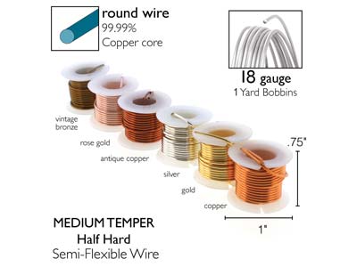 Wire Elements, 16 Gauge, Pack of 6  Assorted Colours, Tarnish           Resistant, Medium Temper, 1yd/0.91m - Standard Image - 3