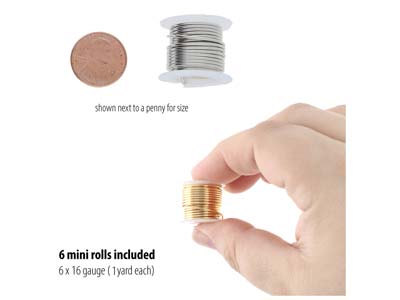 Wire Elements, 16 Gauge, Pack of 6  Assorted Colours, Tarnish           Resistant, Medium Temper, 1yd/0.91m - Standard Image - 4