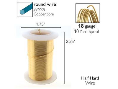 Wire Elements, 18 Gauge, Gold      Colour, Tarnish Resistant, Medium  Temper, 10yd/9.14m - Standard Image - 2