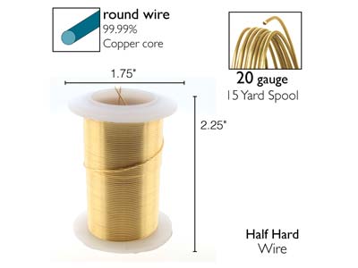 Wire Elements, 20 Gauge, Gold      Colour, Tarnish Resistant, Medium  Temper, 15yd/13.72m - Standard Image - 2