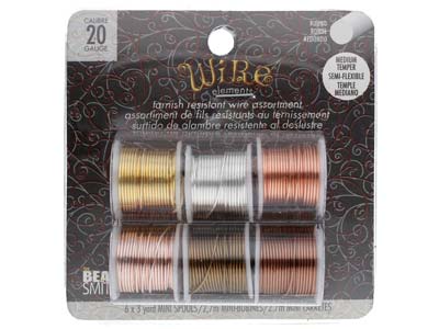 Wire Elements, 20 Gauge, Pack of 6  Assorted Colours, Tarnish           Resistant, Medium Temper, 3yd2.74m