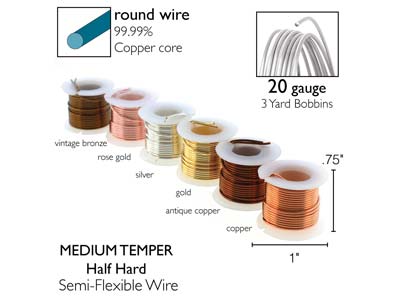 Wire Elements, 20 Gauge, Pack of 6  Assorted Colours, Tarnish           Resistant, Medium Temper, 3yd/2.74m - Standard Image - 3