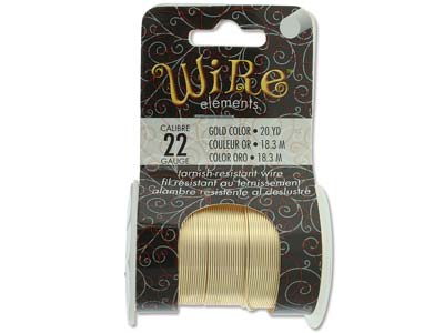 Wire Elements, 22 Gauge, Gold      Colour, Tarnish Resistant, Medium  Temper, 20yd/18.29m - Standard Image - 1