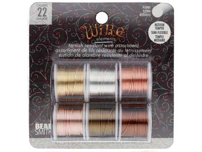 Wire Elements, 22 Gauge, Pack of 6  Assorted Colours, Tarnish           Resistant, Medium Temper, 4yd/3.66m - Standard Image - 1
