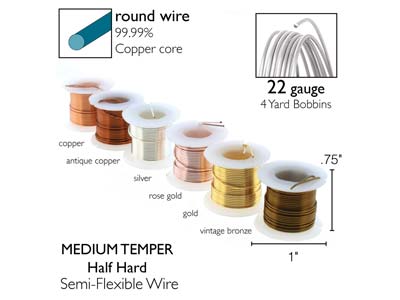 Wire Elements, 22 Gauge, Pack of 6  Assorted Colours, Tarnish           Resistant, Medium Temper, 4yd/3.66m - Standard Image - 3