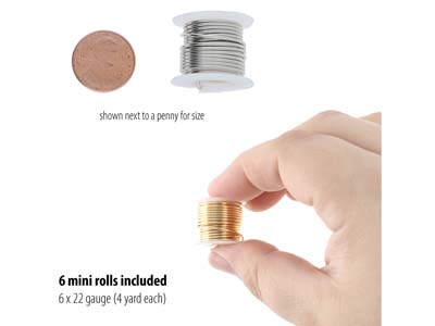 Wire Elements, 22 Gauge, Pack of 6  Assorted Colours, Tarnish           Resistant, Medium Temper, 4yd/3.66m - Standard Image - 4