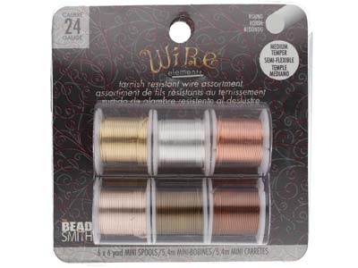 Wire Elements, 24 Gauge, Pack of 6  Assorted Colours, Tarnish           Resistant, Medium Temper, 6yd5.49m