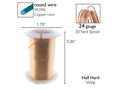 Wire Elements, 24 Gauge, Rose Gold Colour, Tarnish Resistant, Medium  Temper, 30yd/27.43m - Standard Image - 2