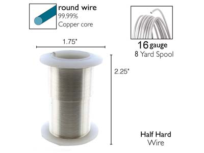 Wire Elements, 16 Gauge, Silver    Colour, Tarnish Resistant, Medium  Temper, 8yd/7.32m - Standard Image - 2