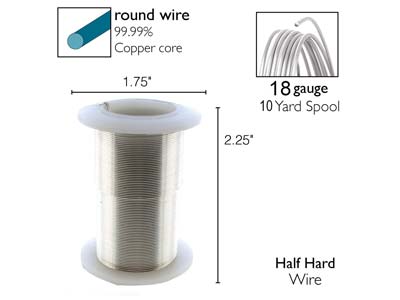 Wire Elements, 18 Gauge, Silver    Colour, Tarnish Resistant, Medium  Temper, 10yd/9.14m - Standard Image - 2
