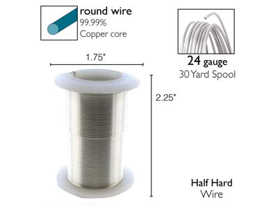 Wire Elements, 24 Gauge, Silver    Colour, Tarnish Resistant, Medium  Temper, 30yd/27.43m - Standard Image - 2