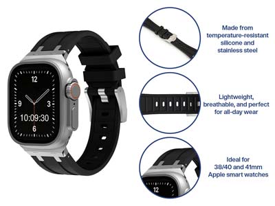 Black Silicone Strap For Apple     Watch, Compatible With 38/40/41mm  Models - Standard Image - 5