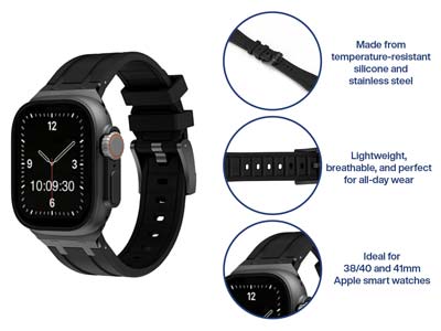 Black Silicone Strap For Apple     Watch, Compatible With 38/40/41mm  Models - Standard Image - 5