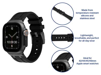 Black Silicone Strap For Apple     Watch, Compatible With             42/44/45/49mm Models - Standard Image - 5