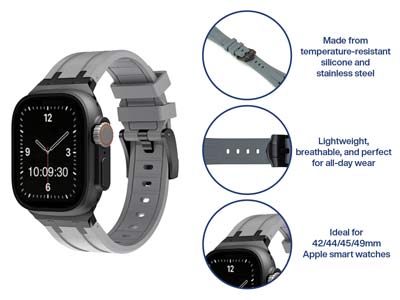 Grey Silicone Strap For Apple      Watch, Compatible With             42/44/45/49mm Models - Standard Image - 5