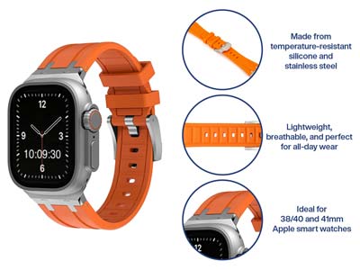 Orange Silicone Strap For Apple    Watch, Compatible With 38/40/41mm  Models - Standard Image - 5