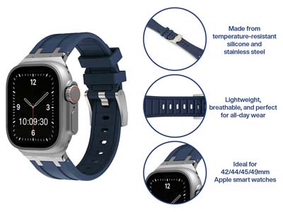 Blue Silicone Strap For Apple      Watch, Compatible With             42/44/45/49mm Models - Standard Image - 5