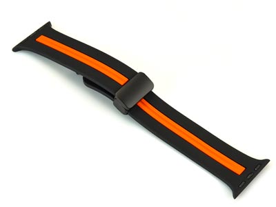 Black And Orange Dual Tone Silicone Strap For Apple Watch, Compatible   With 38/40/41mm Models - Standard Image - 2