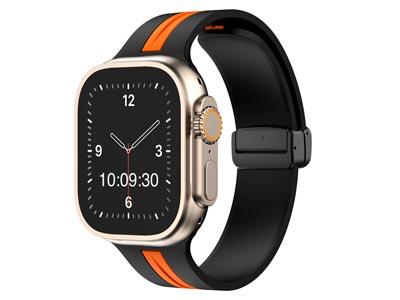 Black And Orange Dual Tone Silicone Strap For Apple Watch, Compatible   With 42444549mm Models