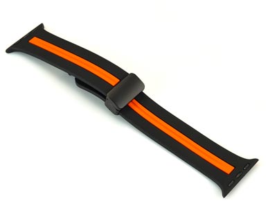 Black And Orange Dual Tone Silicone Strap For Apple Watch, Compatible   With 42/44/45/49mm Models - Standard Image - 2