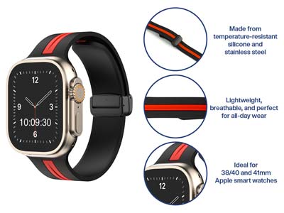 Black And Red Dual Tone Silicone   Strap For Apple Watch, Compatible  With 38/40/41mm Models - Standard Image - 5