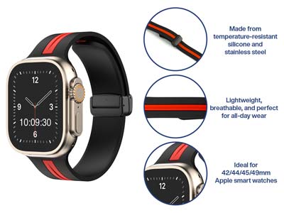 Black And Red Dual Tone Silicone   Strap For Apple Watch, Compatible  With 42/44/45/49mm Models - Standard Image - 5