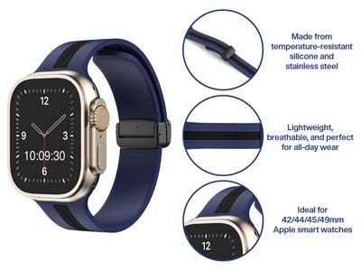 Navy And Black Dual Tone Silicone  Strap For Apple Watch, Compatible  With 42/44/45/49mm Models - Standard Image - 5