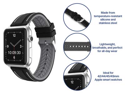 Black And Grey Dual Tone Silicone  Strap For Apple Watch, Compatible  With 42/44/45/49mm Models - Standard Image - 5