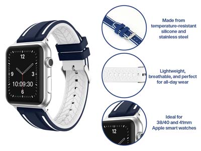 Navy And White Dual Tone Silicone  Strap For Apple Watch, Compatible  With 38/40/41mm Models - Standard Image - 5