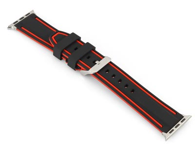 Black And Red Dual Tone Silicone   Strap For Apple Watch, Compatible  With 38/40/41mm Models - Standard Image - 2