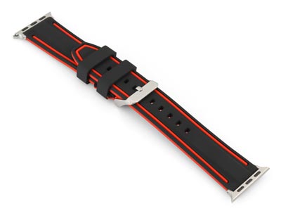 Black And Red Dual Tone Silicone   Strap For Apple Watch, Compatible  With 42/44/45/49mm Models - Standard Image - 2