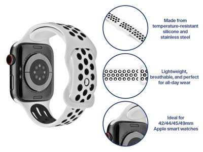 White And Black Dual Tone Silicone Strap For Apple Watch, Compatible  With 42/44/45/49mm Models - Standard Image - 5