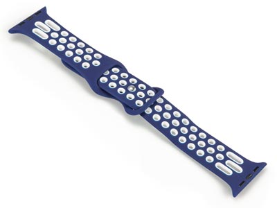 Navy Blue And White Dual Tone      Silicone Strap For Apple Watch,    Compatible With 38/40/41mm Models - Standard Image - 2