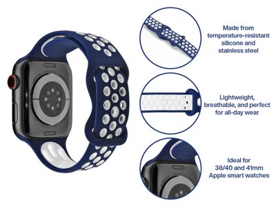 Navy Blue And White Dual Tone      Silicone Strap For Apple Watch,    Compatible With 38/40/41mm Models - Standard Image - 5