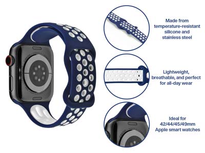 Navy Blue And White Dual Tone      Silicone Strap For Apple Watch,    Compatible With 42/44/45/49mm      Models - Standard Image - 5