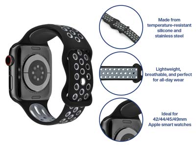 Black And Grey Dual Tone Silicone  Strap For Apple Watch, Compatible  With 42/44/45/49mm Models - Standard Image - 5
