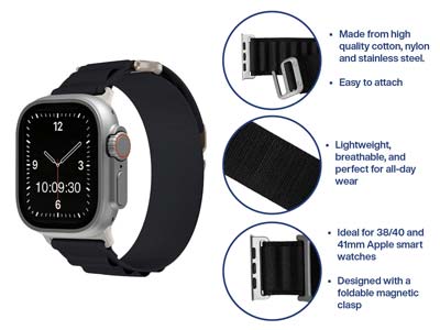 Black Fabric Strap For Apple Watch, Compatible With 38/40/41mm Models - Standard Image - 4