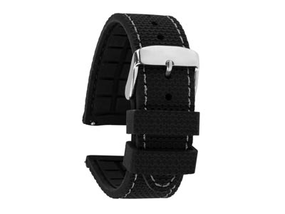 Black And Grey Stitched Silicone   Watch Strap, Quick Release Pins,   24mm - Standard Image - 1