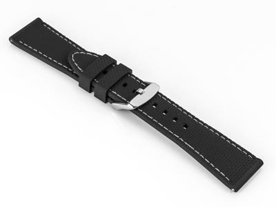 Black And Grey Stitched Silicone   Watch Strap, Quick Release Pins,   24mm - Standard Image - 2
