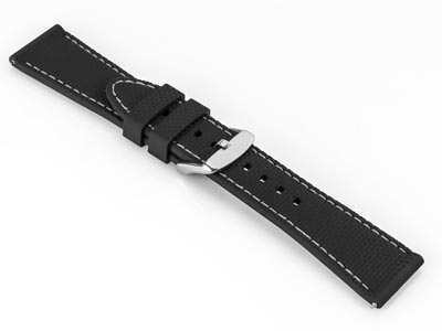 Black And Grey Stitched Silicone   Watch Strap, Quick Release Pins,   20mm - Standard Image - 2