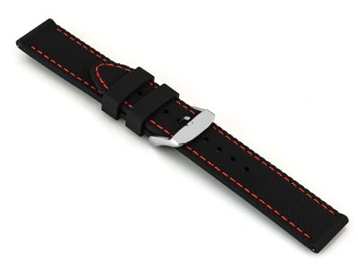 Black And Red Stitched Silicone    Watch Strap, Quick Release Pins,   20mm - Standard Image - 2