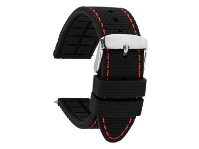 Black And Red Stitched Silicone    Watch Strap, Quick Release Pins,   24mm - Standard Image - 1