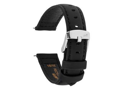 Black Capri Genuine Leather Watch  Strap, 18mm - Standard Image - 1