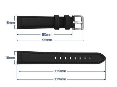 Black Capri Genuine Leather Watch  Strap, 18mm - Standard Image - 3