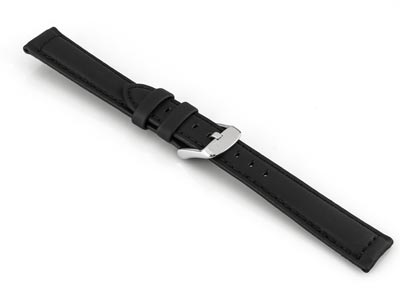 Black Capri Genuine Leather Watch  Strap, 20mm - Standard Image - 2
