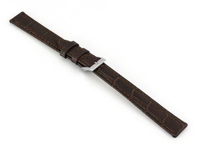 Dark Brown Bolle Genuine Leather   Watch Strap, 16mm - Standard Image - 2