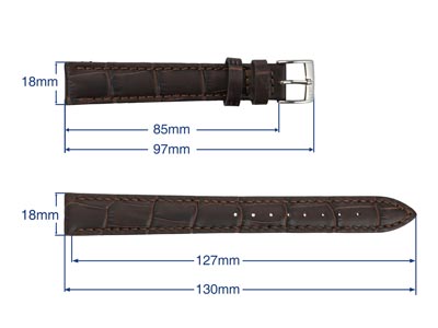 Dark Brown Bolle Genuine Leather   Watch Strap, 18mm - Standard Image - 3