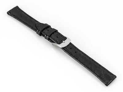 Black Italian Genuine Crocodile    Leather Watch Strap, 16mm - Standard Image - 2