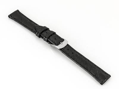 Black Italian Genuine Crocodile    Leather Watch Strap, 20mm - Standard Image - 2