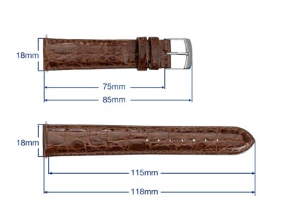 Medium Brown Italian Genuine       Crocodile Watch Strap, 18mm - Standard Image - 3
